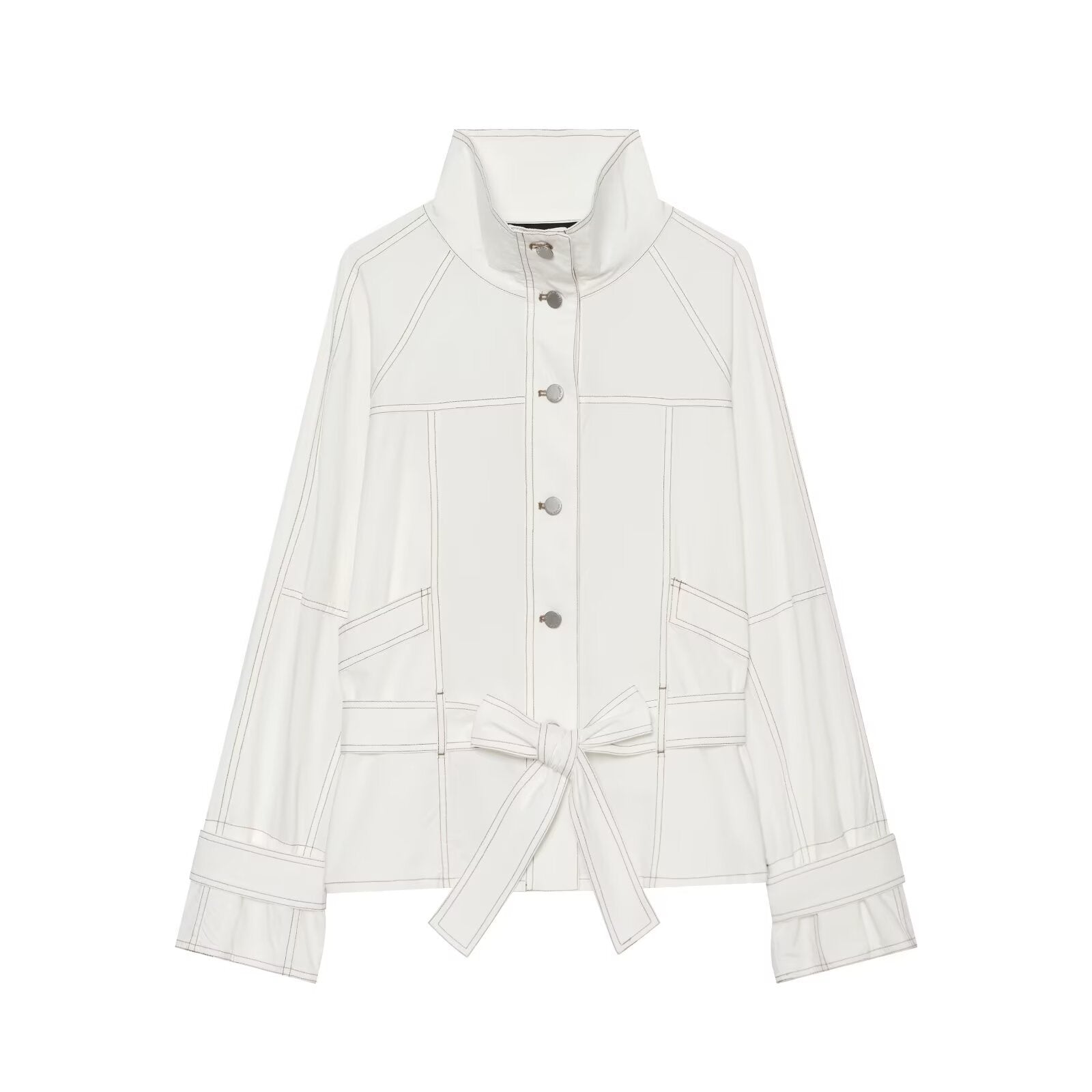Women's Cropped Parka Jacket with high funnel collar, flap pockets and tie belt Chichicherry