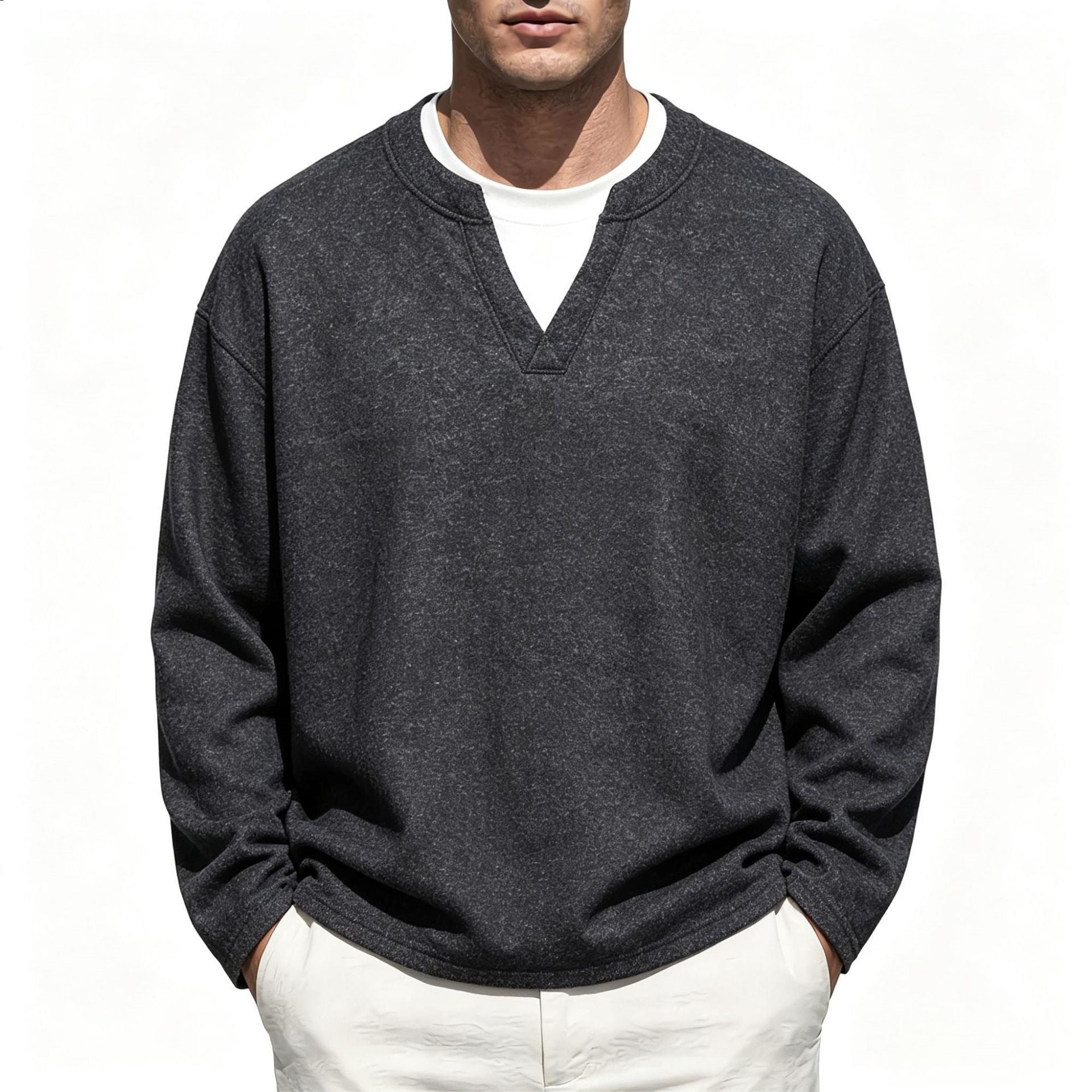 Men's Oversize Sweatshirt with V-Neck and Mélange Texture Chichicherry