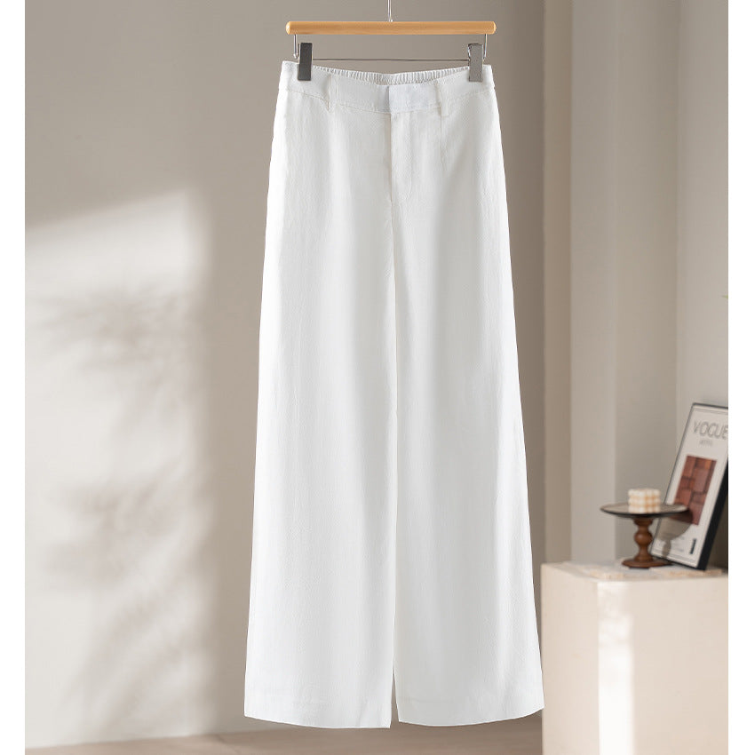 Women Lightweight High Waist Wide Leg Pants made of Linen Blend with Elastic Back Band Chichicherry