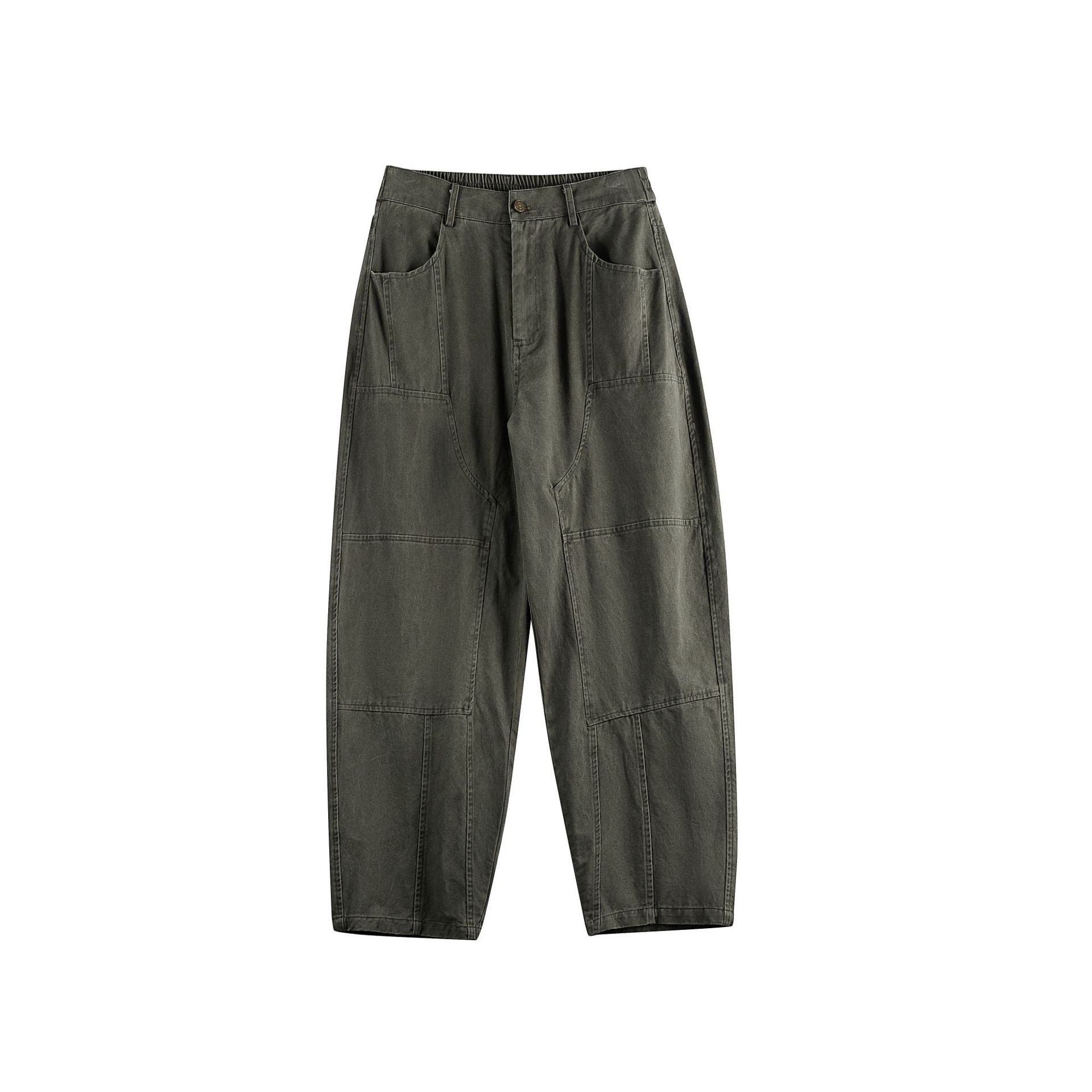 Women's Relaxed-Fit Workwear Pants with High Waist and Patch Pockets Chichicherry