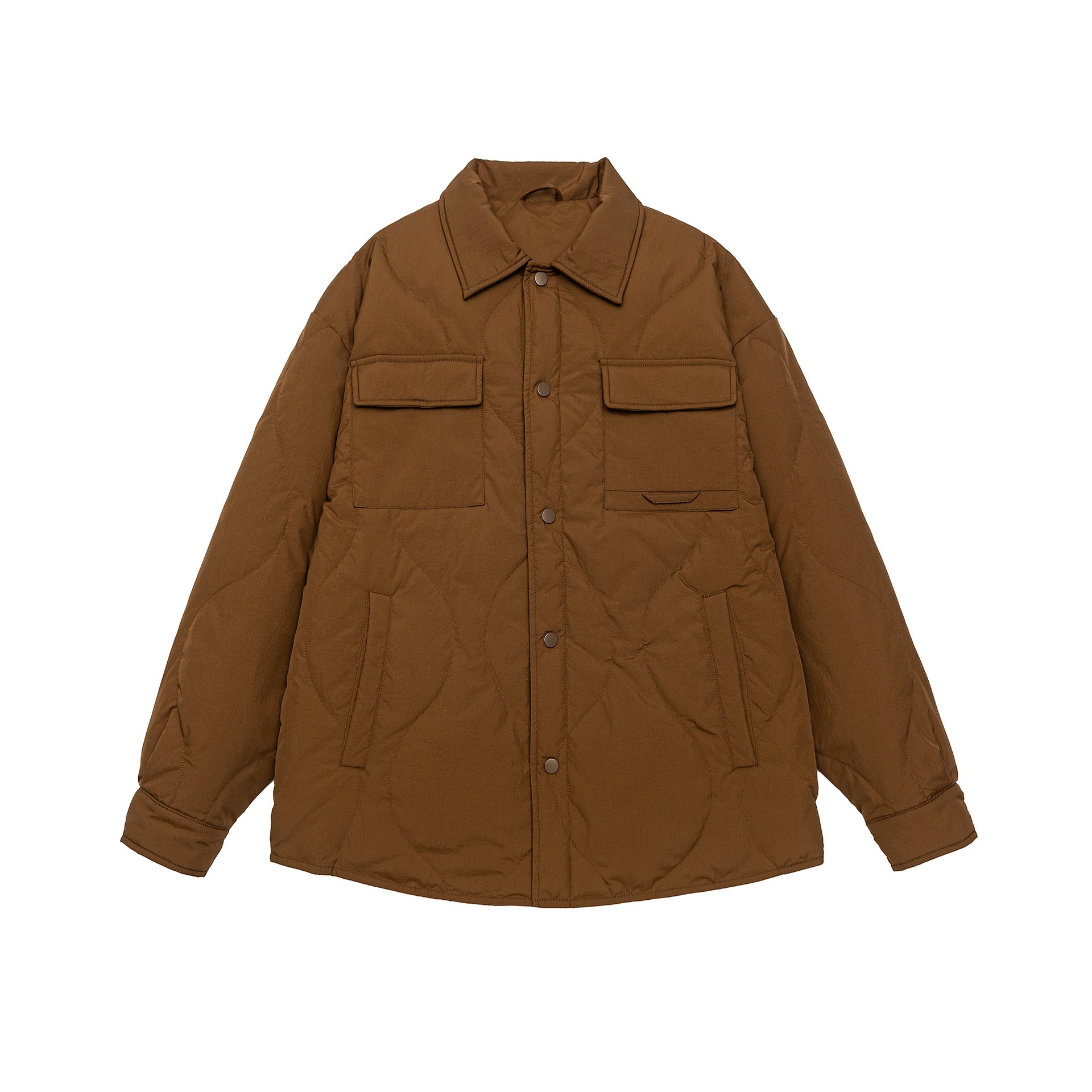 Men's Quilted Oversized Shirt Jacket with Quilting, Snap Buttons, and Chest Pockets Chichicherry