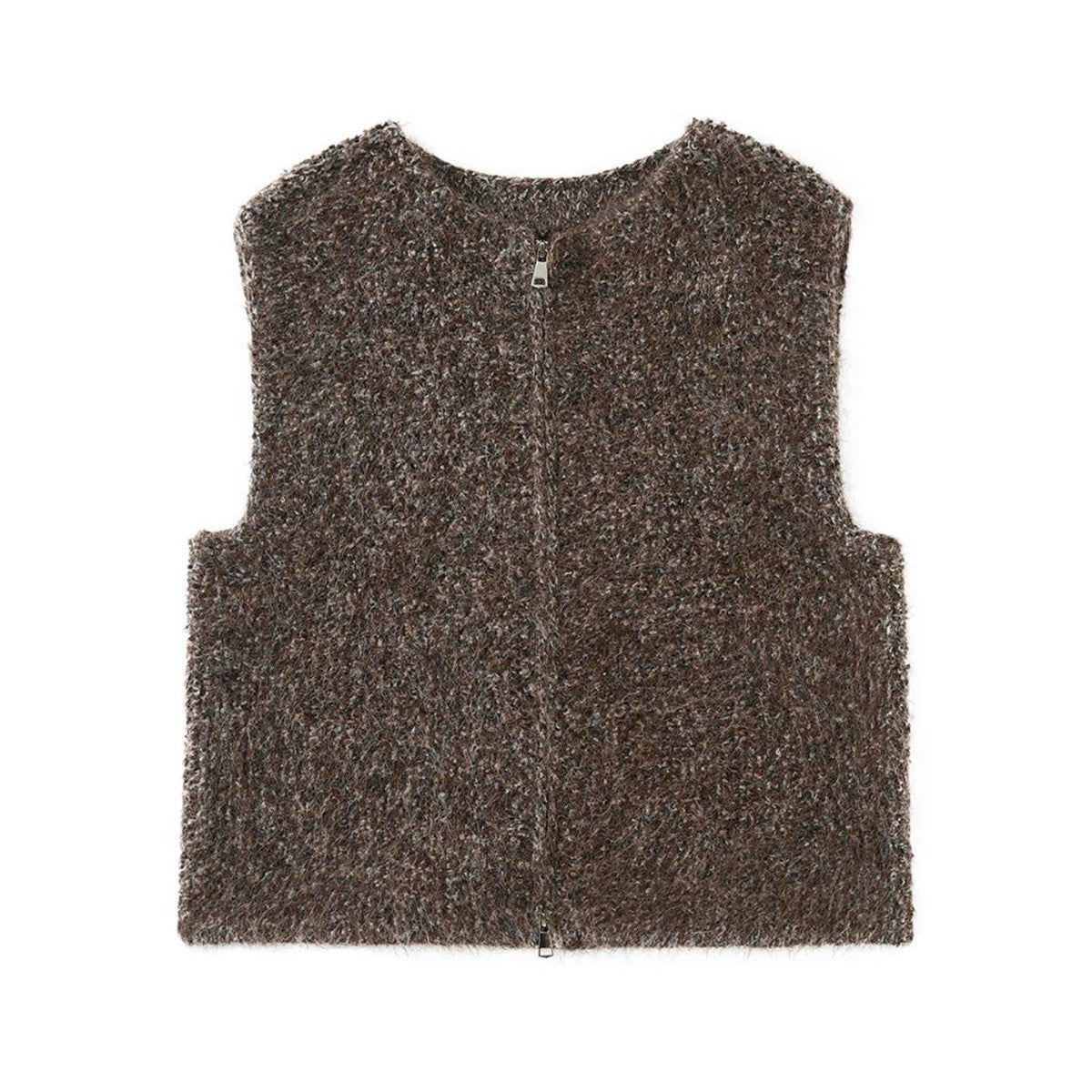 Women's Fluffy Zip Vest made of Boucle Knit Chichicherry