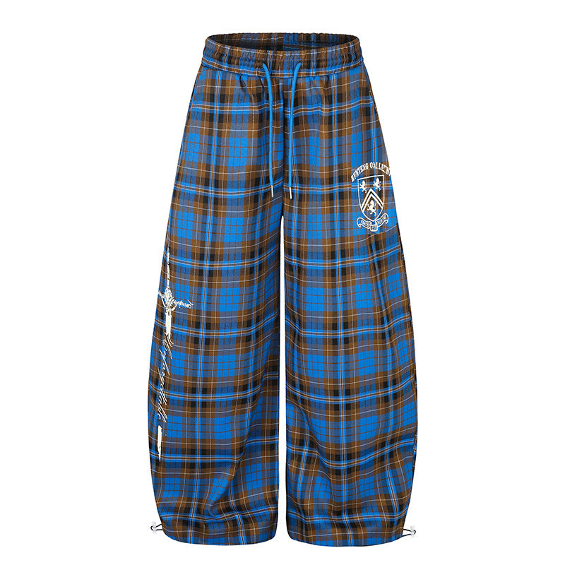 Ladies Extra-wide Checked Palazzo Lounge Pants with Elastic Comfort Waistband, Drawstring and Adjustable Hem Cord