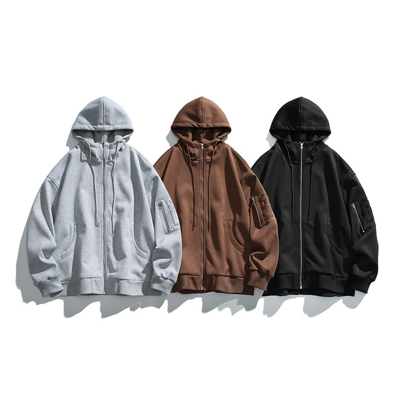 Unisex Oversize Hoodie Jacket with Front Zipper, Arm Pocket and Ribbed Hem Chichicherry