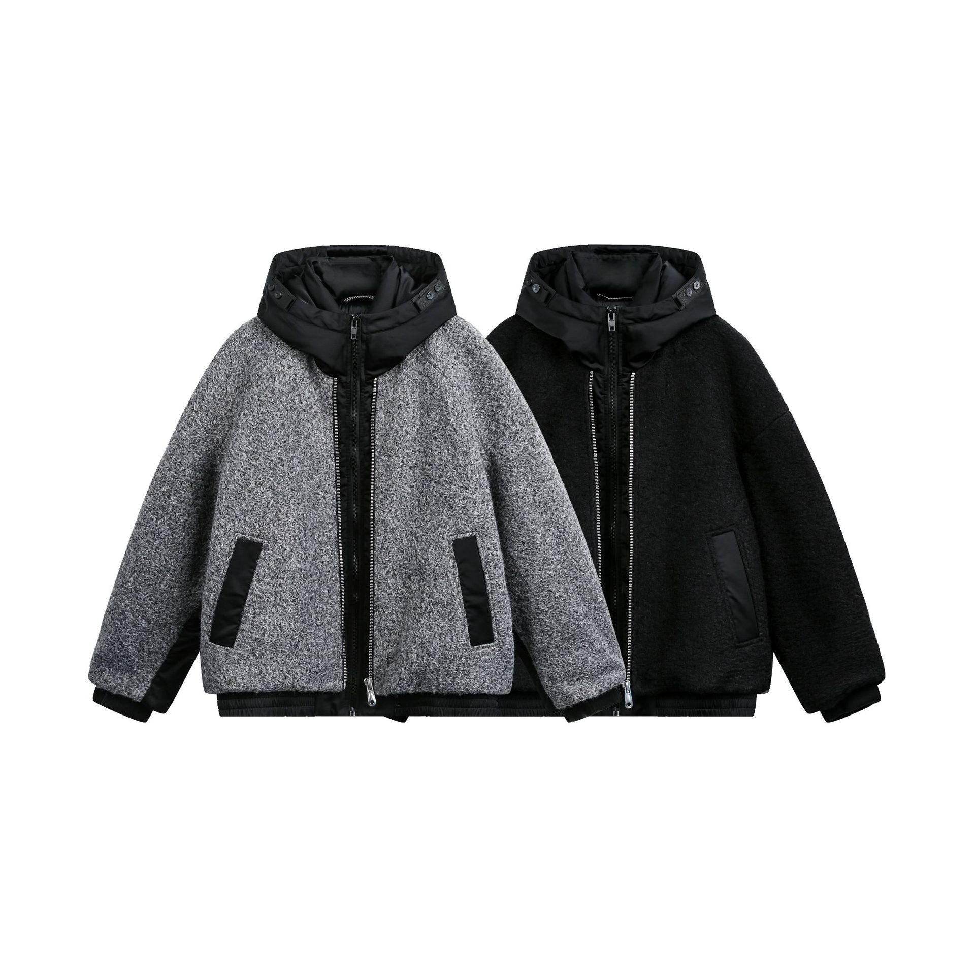 Women's Oversize Wool Blend Bomber Jacket with Quilted Hood Chichicherry