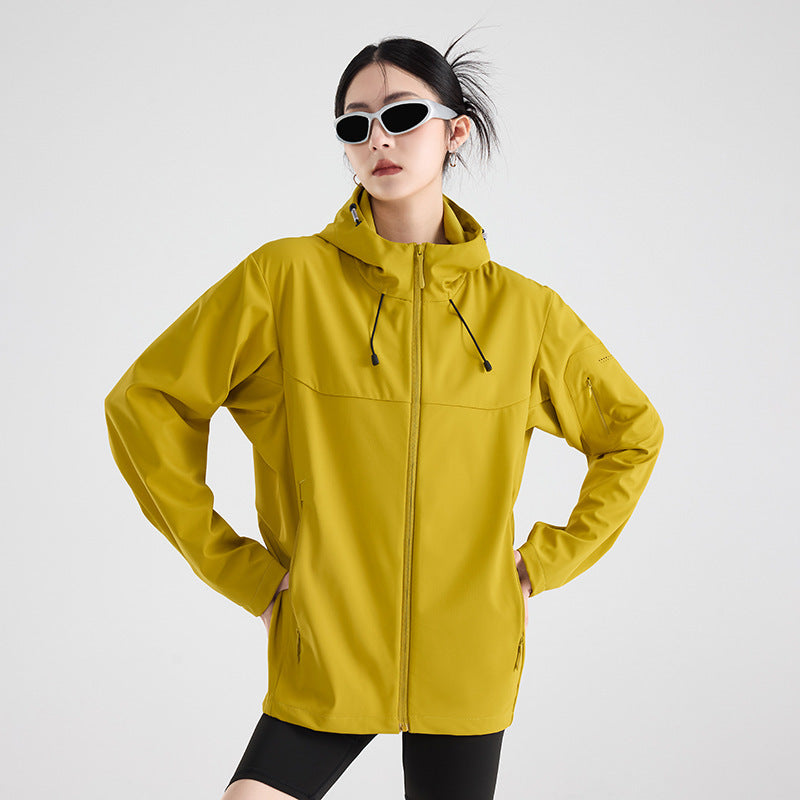 Women's Breathable Softshell Rain Jacket with Hood, Windproof and Minimalist Tech Look Chichicherry