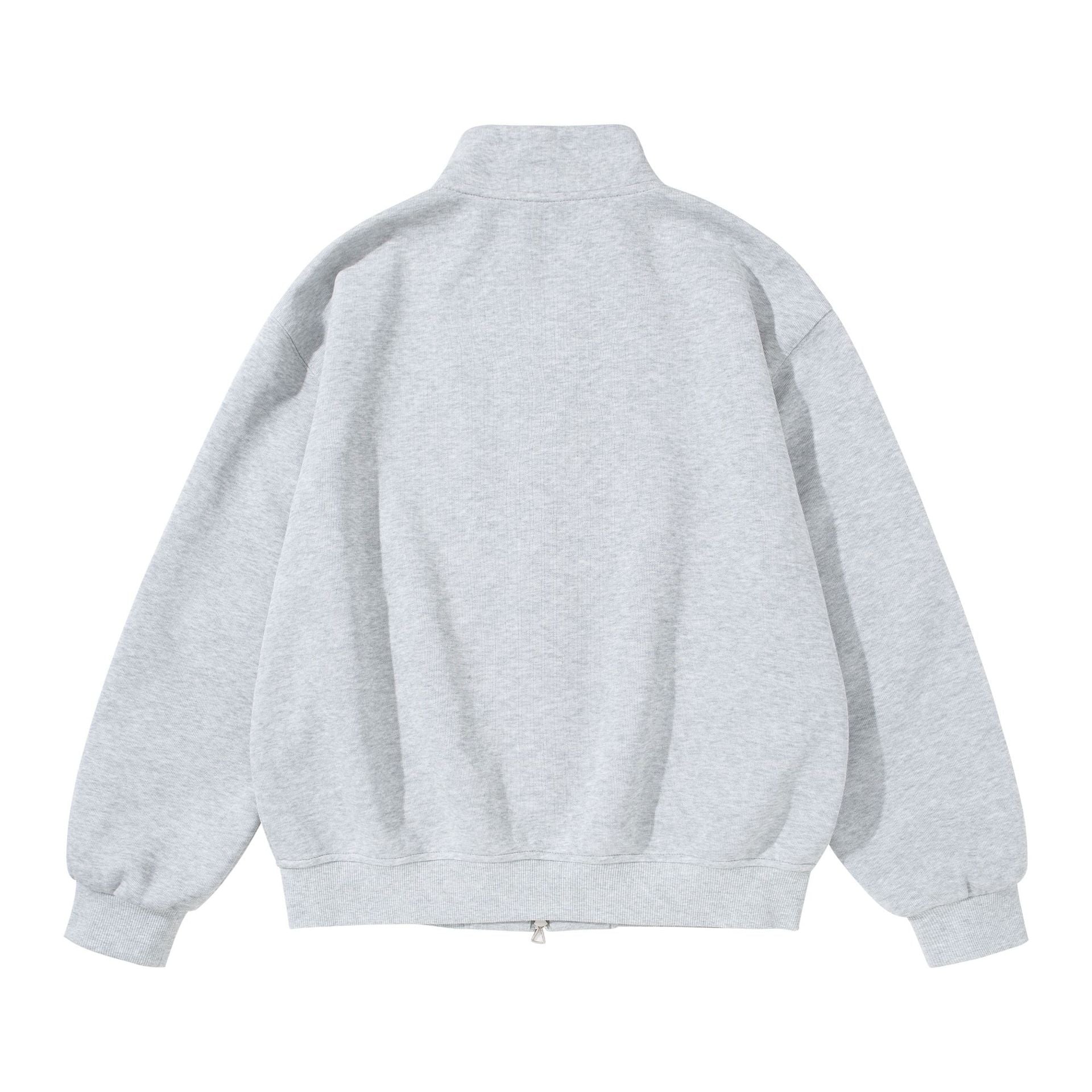 Unisex Oversize Sweat Jacket with Stand-up Collar, Two-way Zipper and Distinctive Half-round Pockets Chichicherry