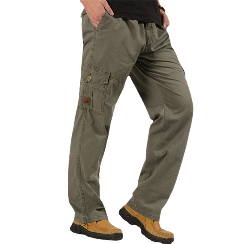 Men's cargo pants with elastic waistband, multifunctional utility pockets and straight cut Chichicherry