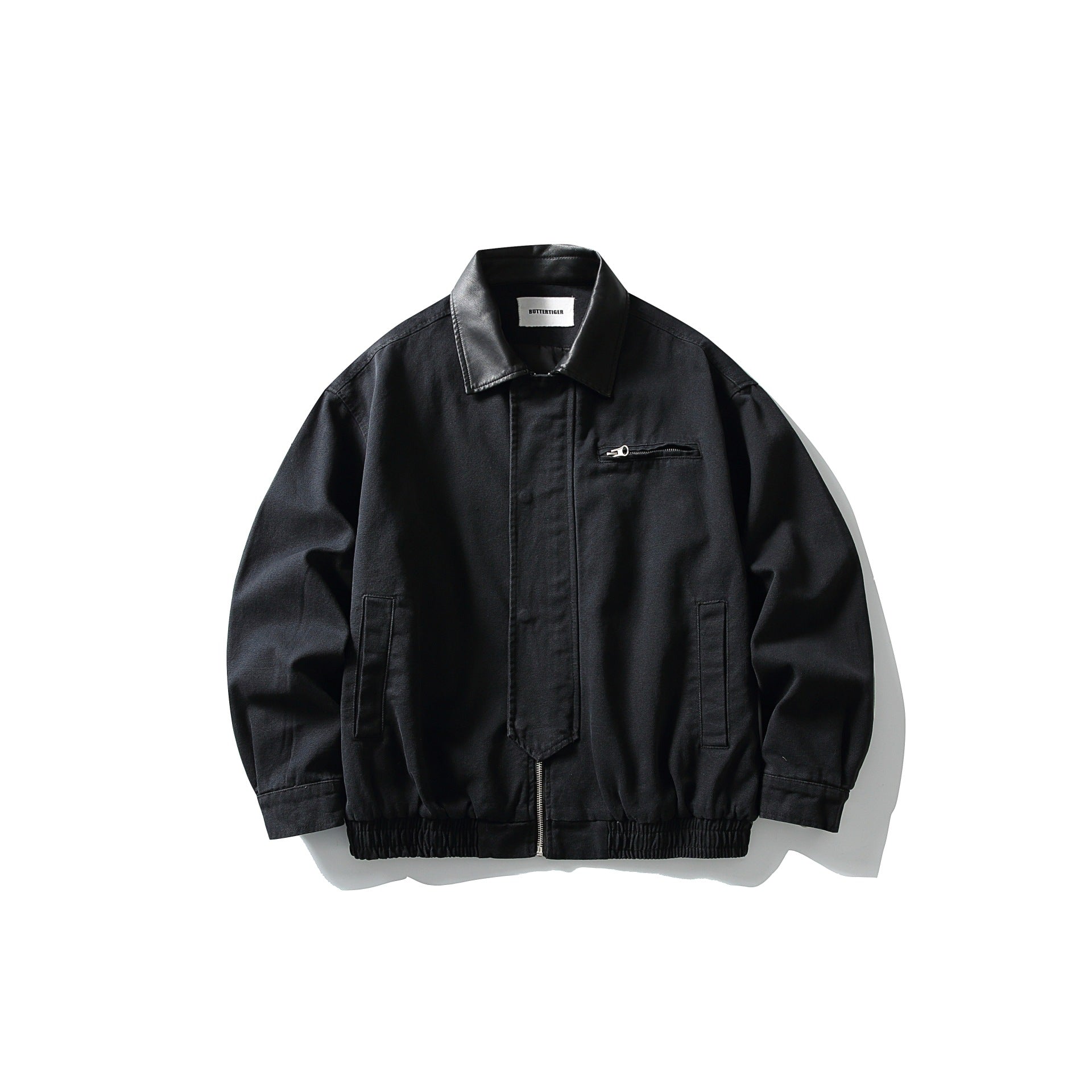 Men's short-cut boxy blouson with contrasting leather collar Chichicherry