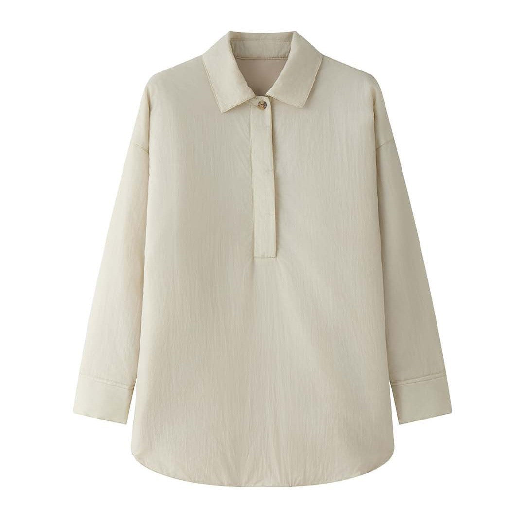 Women's loosely cut quilted oversized shirt jacket with kent collar and concealed button placket Chichicherry
