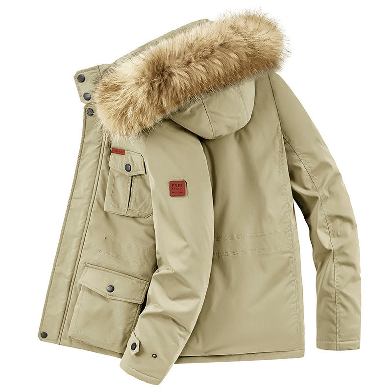 Men's winter parka with faux fur hood, quilted thermal lining, and multiple pockets Chichicherry