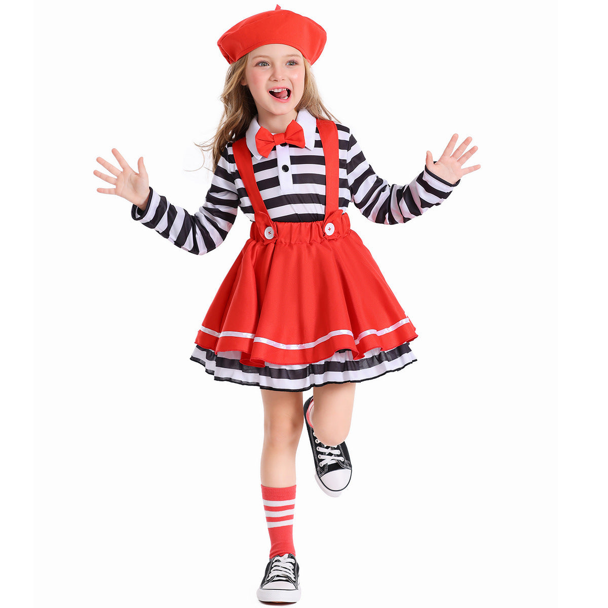 Girl's costume with striped top and swing skirt Chichicherry