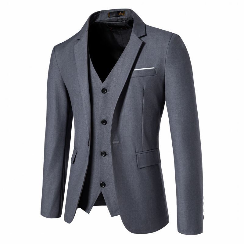 Men's Tailored Jacket with Matching Vest and Slim Business Silhouette Chichicherry