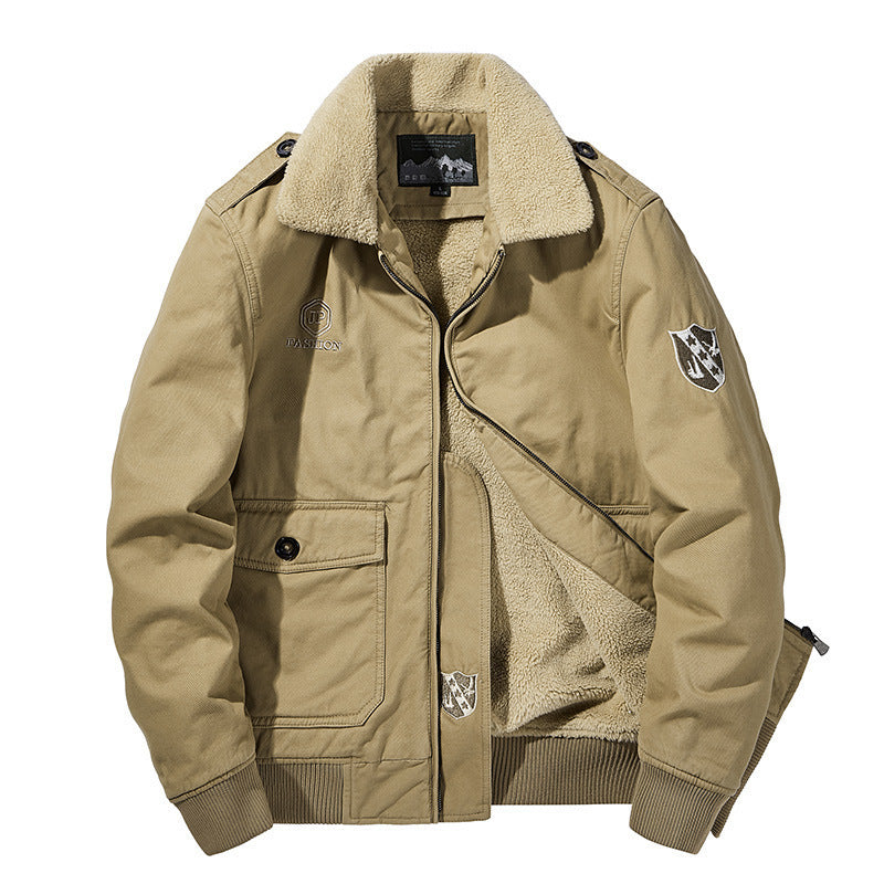 Men's multifunctional pilot jacket with Sherpa lining, quilted inner layer, and patch pockets Chichicherry