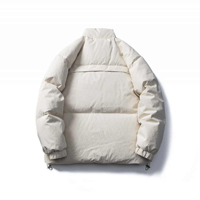 Unisex Kastig padded stand-up collar jacket with tree embroidery, chest flap pocket and drawstring hem Chichicherry