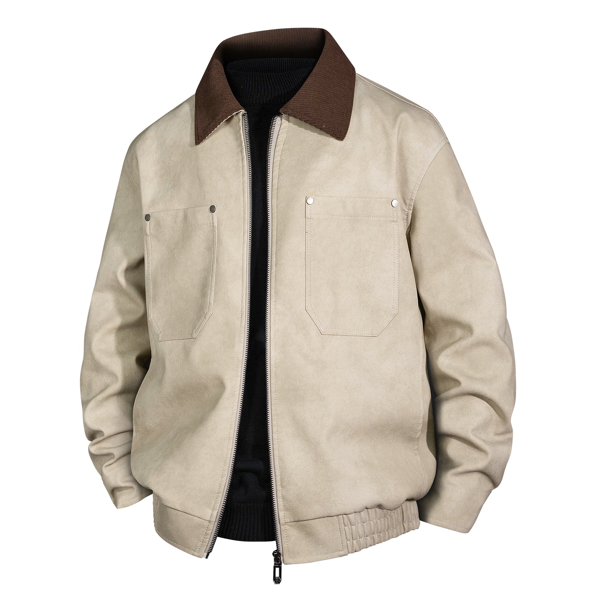 Men's short jacket made of faux suede with ribbed collar and patch breast pockets Chichicherry
