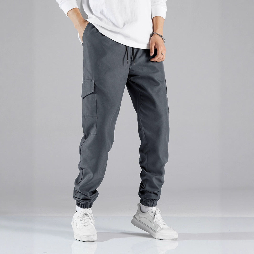 Men's Technical Cargo Jogging Pants in Utility Style with Flap Pockets & Elastic Cuffs Chichicherry