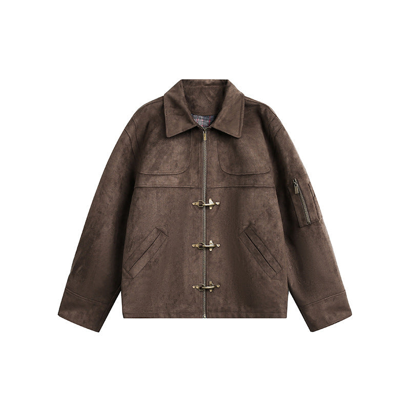 Men's short jacket in boxy format made of suede look with toggle closures and zipper Chichicherry