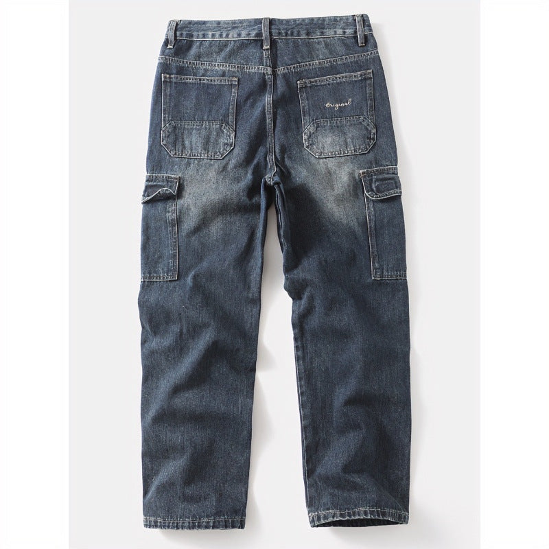 Herren Cargo-Jeans mit aufgesetzten Beintaschen und Used-Waschung Chichicherry