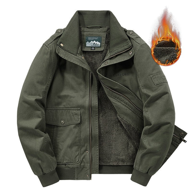 Men's Thermo-Field-Bomber Jacket with Teddy Lining, Stand Collar and Utility Pockets Chichicherry