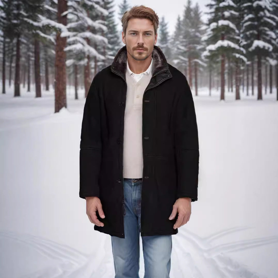 Men's coat in field coat style with teddy collar and two-way zipper Chichicherry