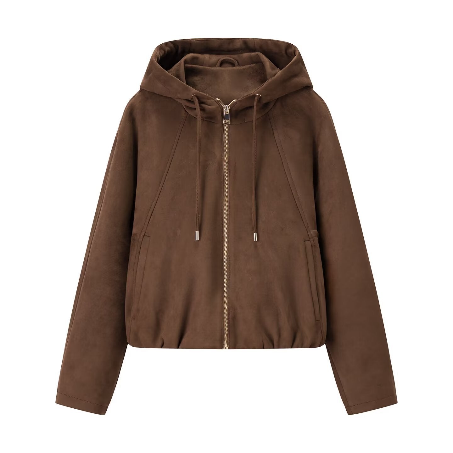 Women's short jacket in suede look with hood, drawstring, and zipper Chichicherry