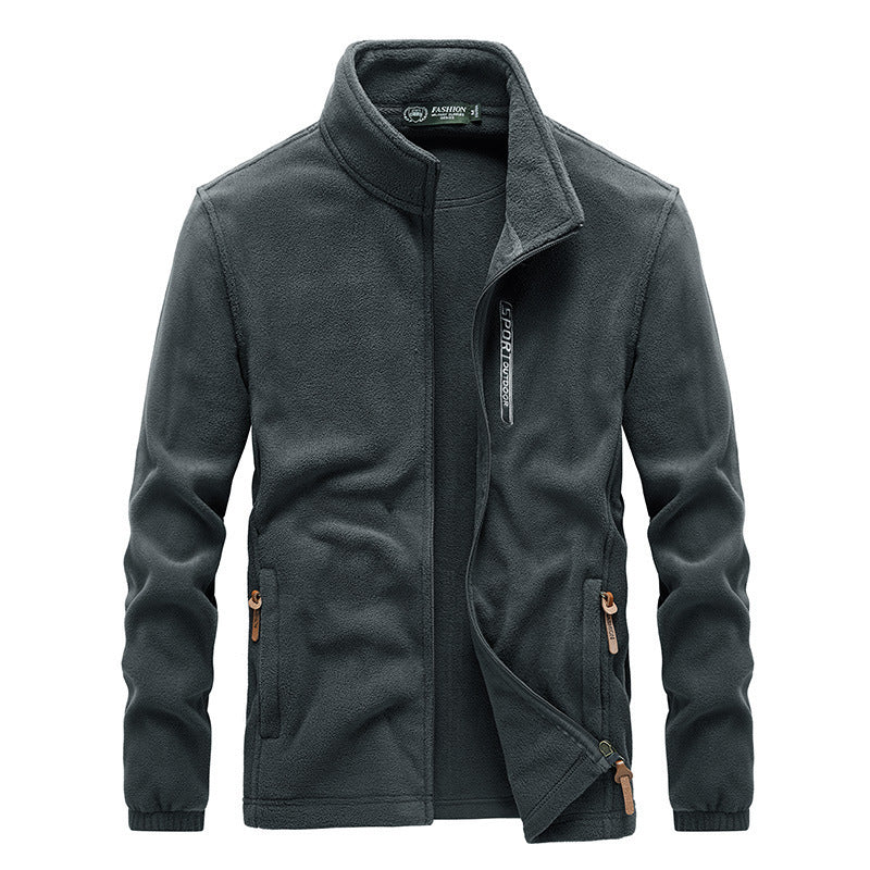 Men's fleece jacket with high collar, zip pockets, and wind flap Chichicherry