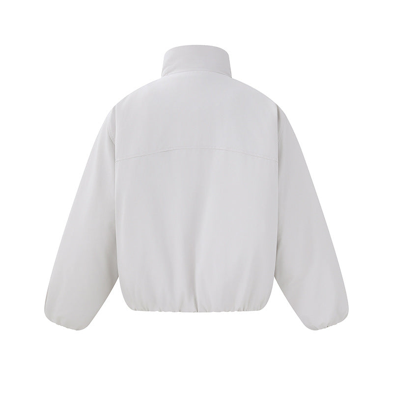 Unisex Lightweight Boxy Puffer Jacket with High Stand-Up Collar and Elastic Hem Chichicherry