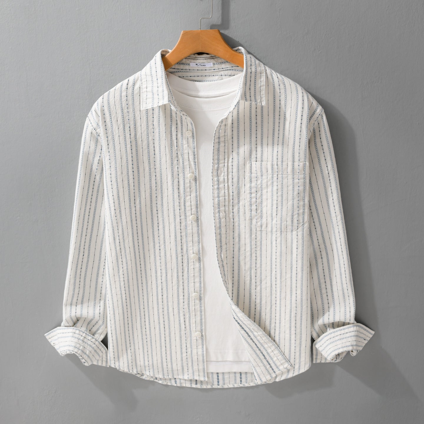 Men Striped Overshirt made of cotton blend with chest pocket and relaxed fit Chichicherry