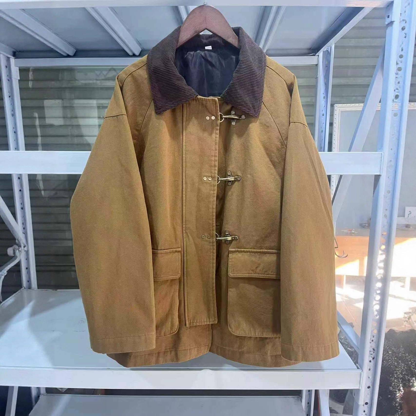 Women Oversize Short Coat with Toggle Closures and Cord Collar Chichicherry