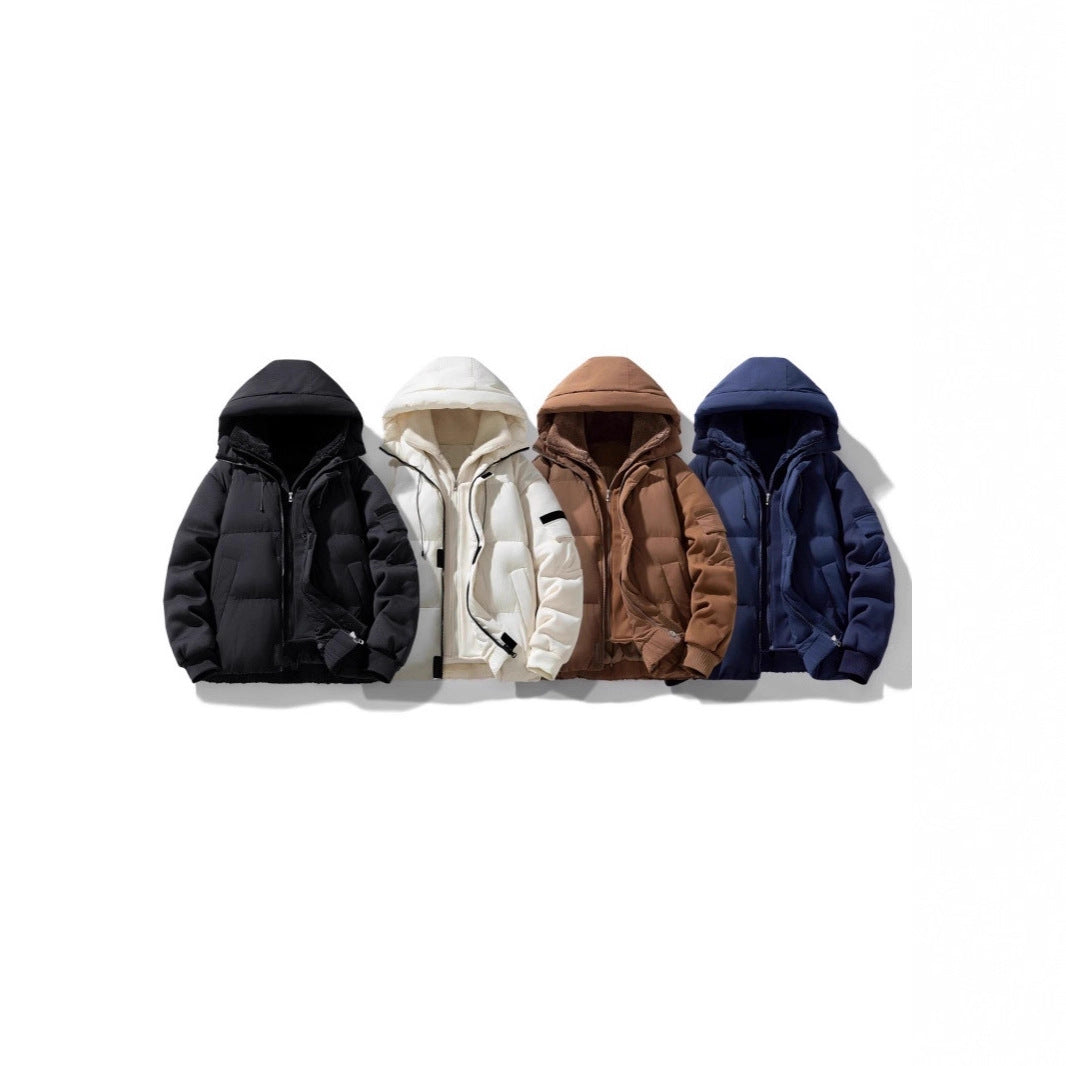 Men's padded hooded jacket with teddy lining and contrasting softshell sleeves Chichicherry