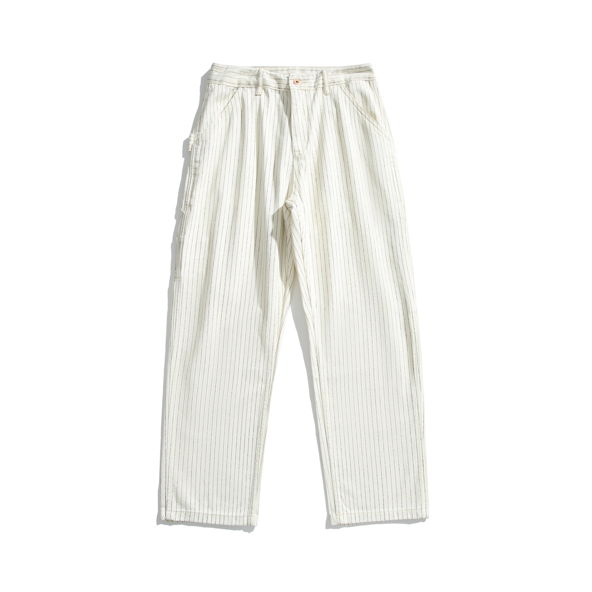 Women's carpenter pants made of linen-cotton blend with pinstripes and hammer loop Chichicherry