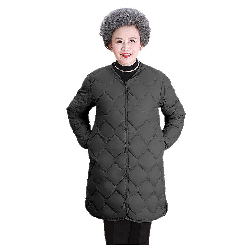 Women’s collarless long quilted thermal coat with diamond quilting Chichicherry