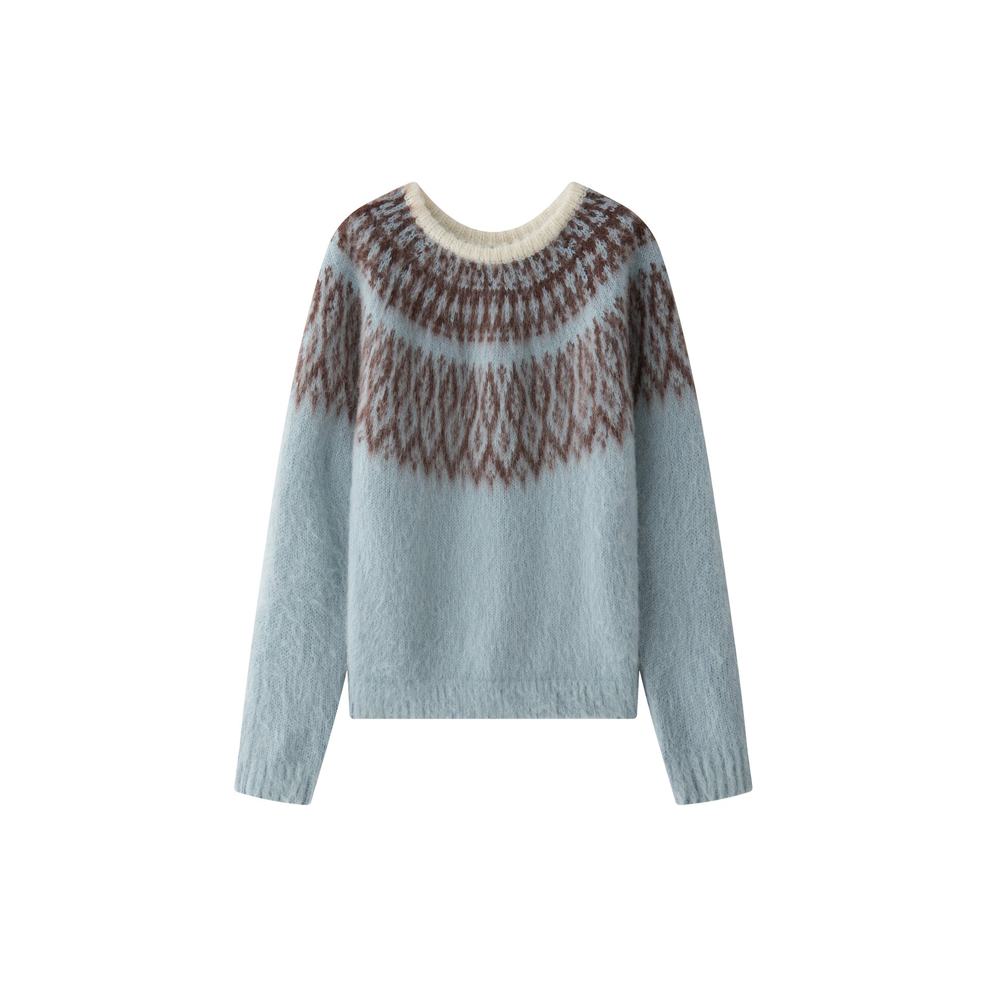 Ladies Round Neck Sweater with Norwegian Jacquard and Mohair Look Chichicherry