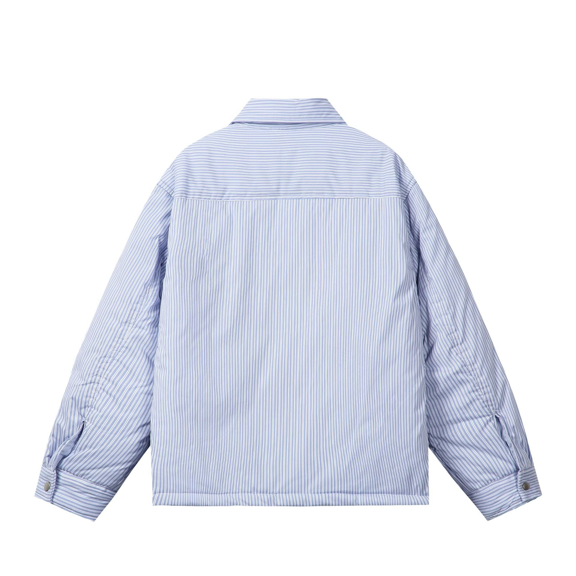 Unisex Striped Boxy Shirt Jacket with Snap Button Placket and Chest Pocket Chichicherry