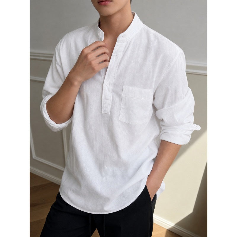 Men's shirt with mandarin collar, half-button placket and chest pocket Chichicherry