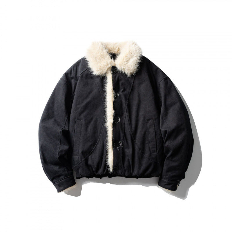 Men's short jacket in boxy bomber style with teddy trim and thermal lining Chichicherry