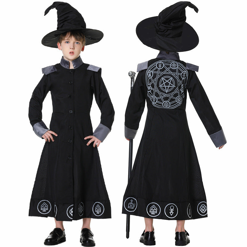 Men's magician costume with detailed symbols and elegant cape Chichicherry
