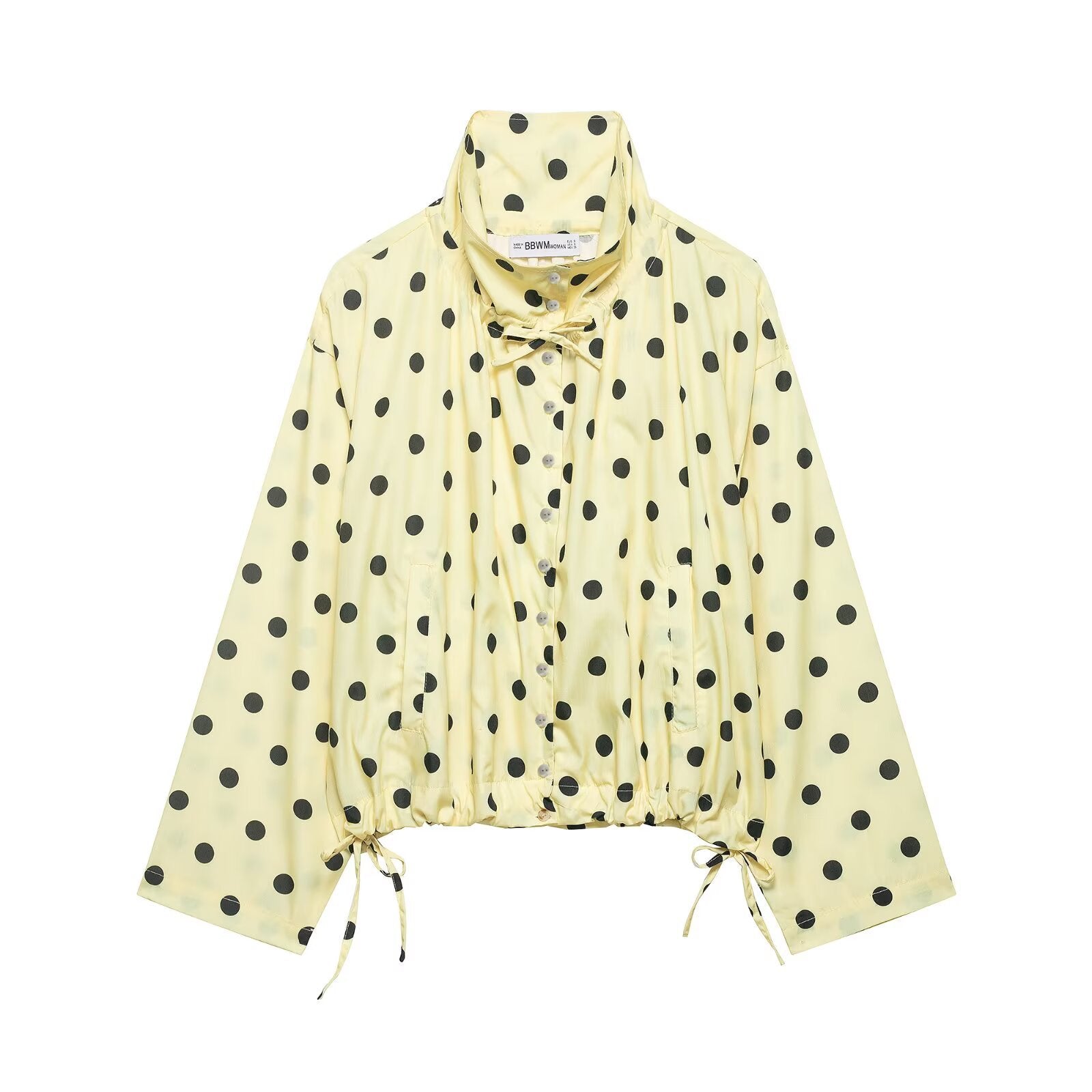 Women's lightweight dotted transitional jacket with high stand-up collar, drawstring and button placket Chichicherry