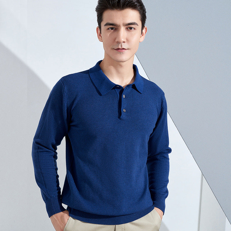 Men's fine long sleeve polo shirt made of fine knit with 3-button placket and slim fit Chichicherry