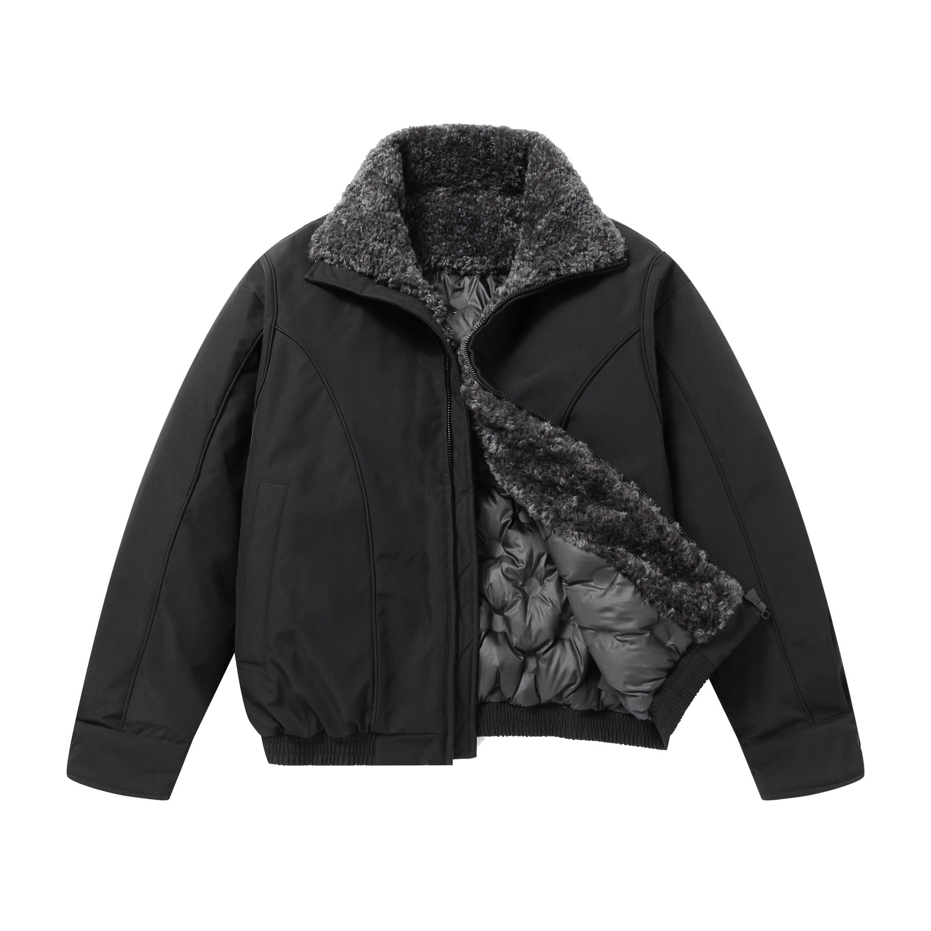 Men's short-cut thermal bomber jacket with high teddy collar Chichicherry