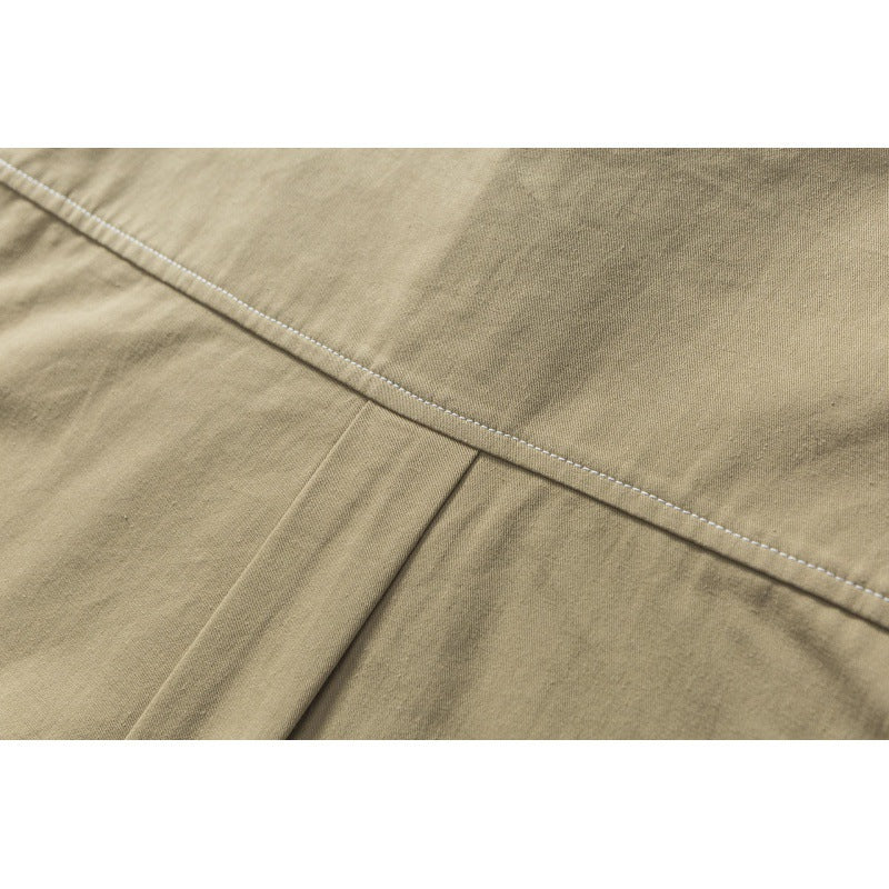 Men's Oversize Canvas Shirt Jacket with Cap Seams and Patch Pockets Chichicherry