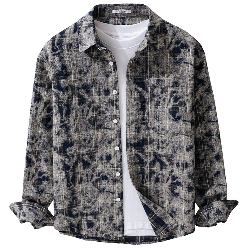 Men Bleached Check Flannel Overshirt Jacket in Used Look Chichicherry