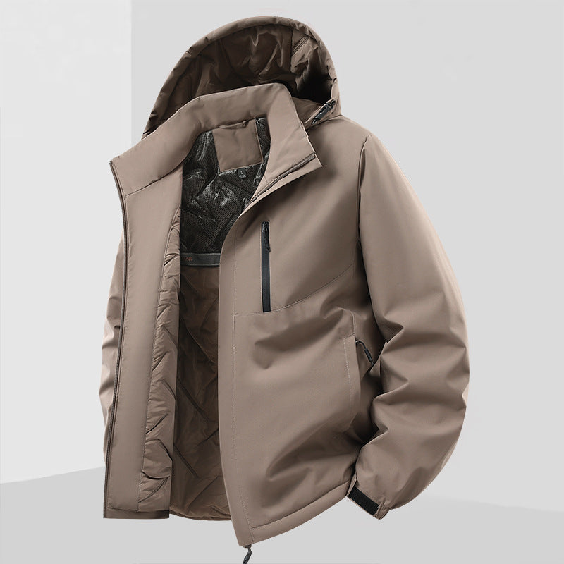 Men's lightweight insulated hybrid outdoor jacket with thermal lining, hood, and waterproof zippers Chichicherry
