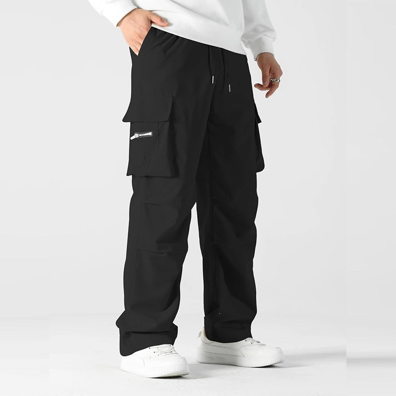Men's wide utility cargo pants with drawstring waistband, knee patches, and multi-functional pockets Chichicherry