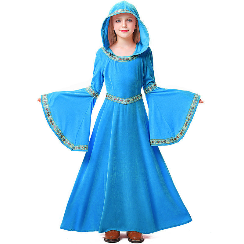 Girls Wizard Costume with Hood and Flared Sleeves Chichicherry