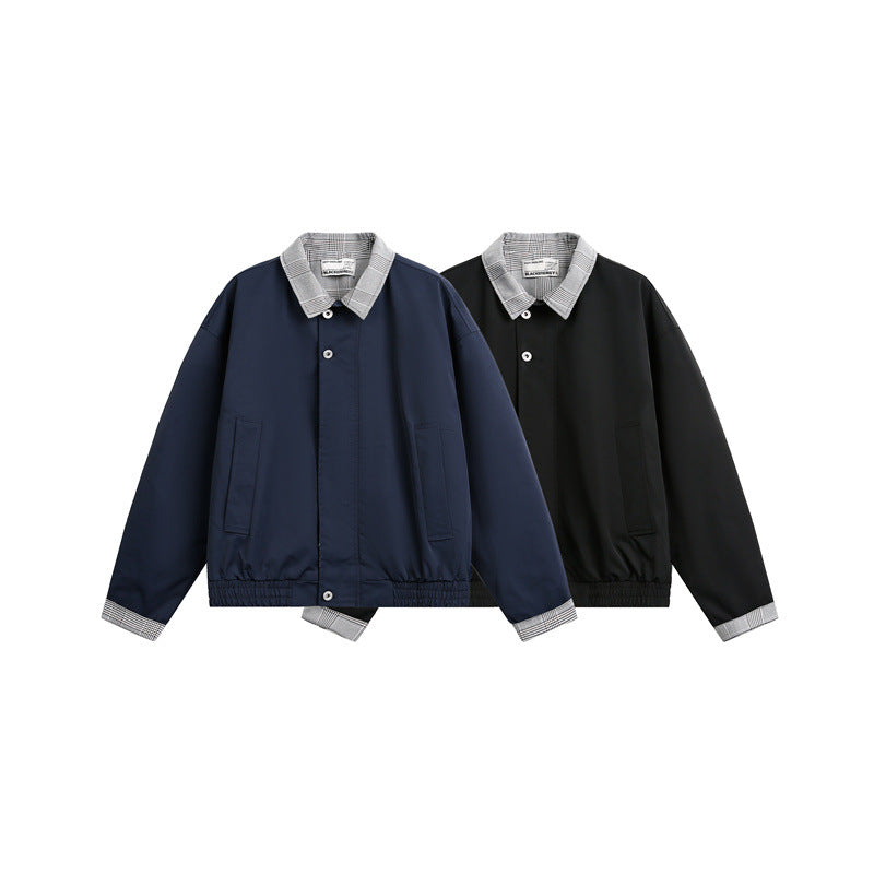 Men's lightweight transitional jacket with check collar, roll-up sleeves, and elastic hem Chichicherry