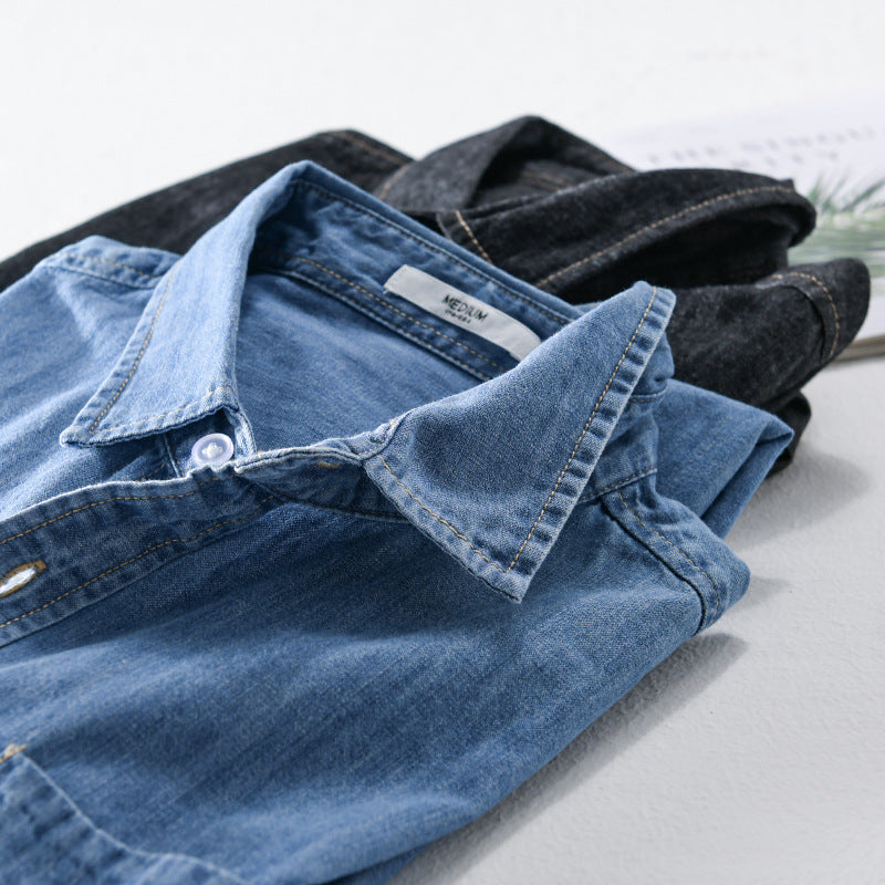 Men Washed Denim Overshirt with Flap Pocket, Relaxed Fit and Soft Touch Chichicherry