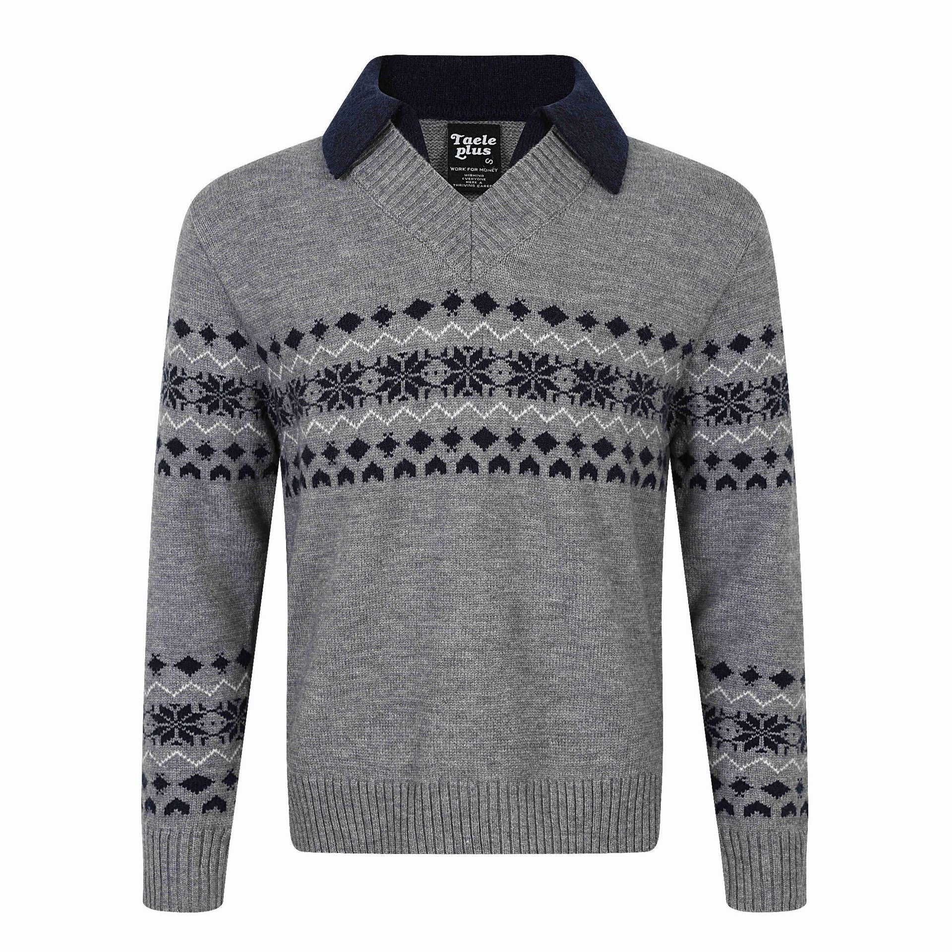 Men's Norwegian knit sweater with V-neck and contrasting shirt collar Chichicherry