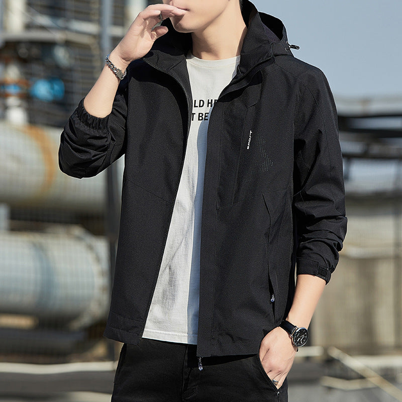 Men's Lightweight Hooded Softshell Jacket with Windproof Membrane and Minimalist Urban Cut Chichicherry